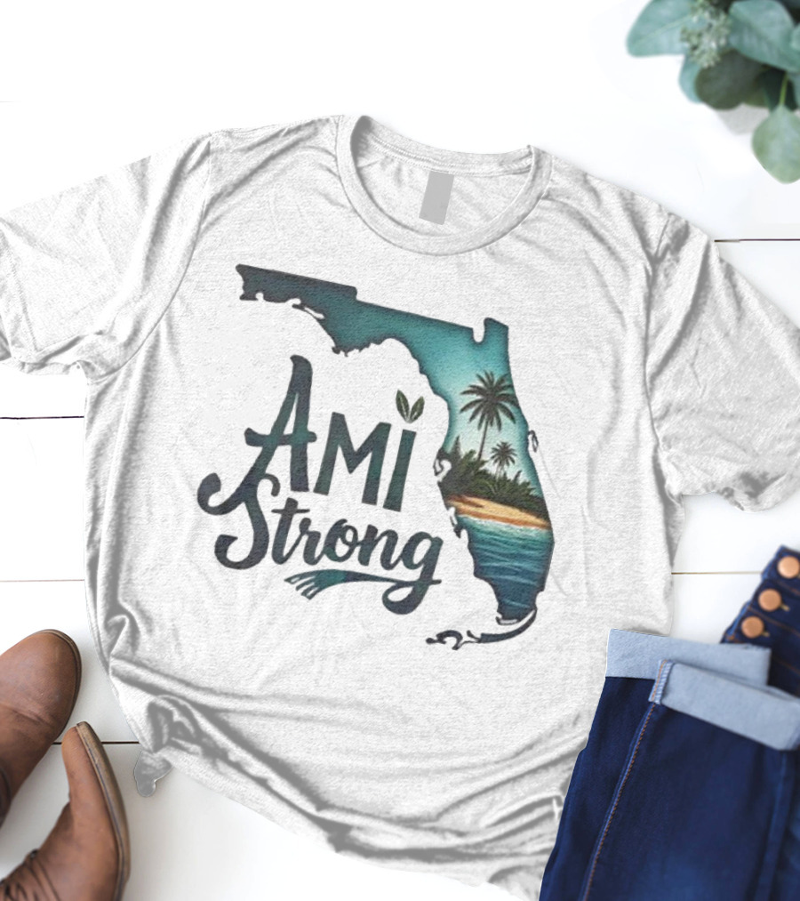 Ami Strong Florida Tropical Palm Beach Scene T-Shirt