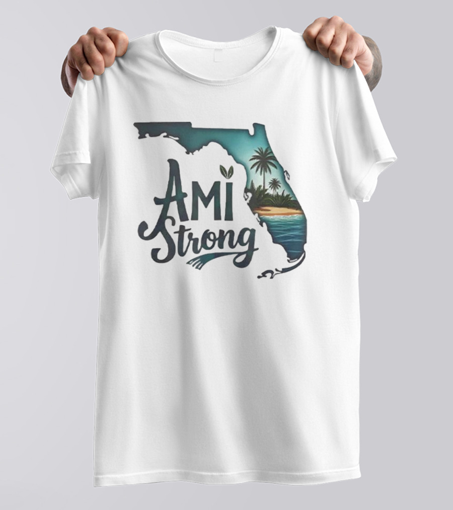 Ami Strong Florida Tropical Palm Beach Scene T-Shirt