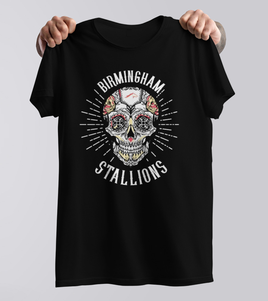 Birmingham Stallions Dia De Los Muertos Skull T-Shirt