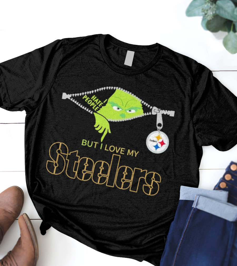 I Hate People But I Love My Pittsburgh Steelers Christmas Grinch Zip Steel Curtain T-Shirt
