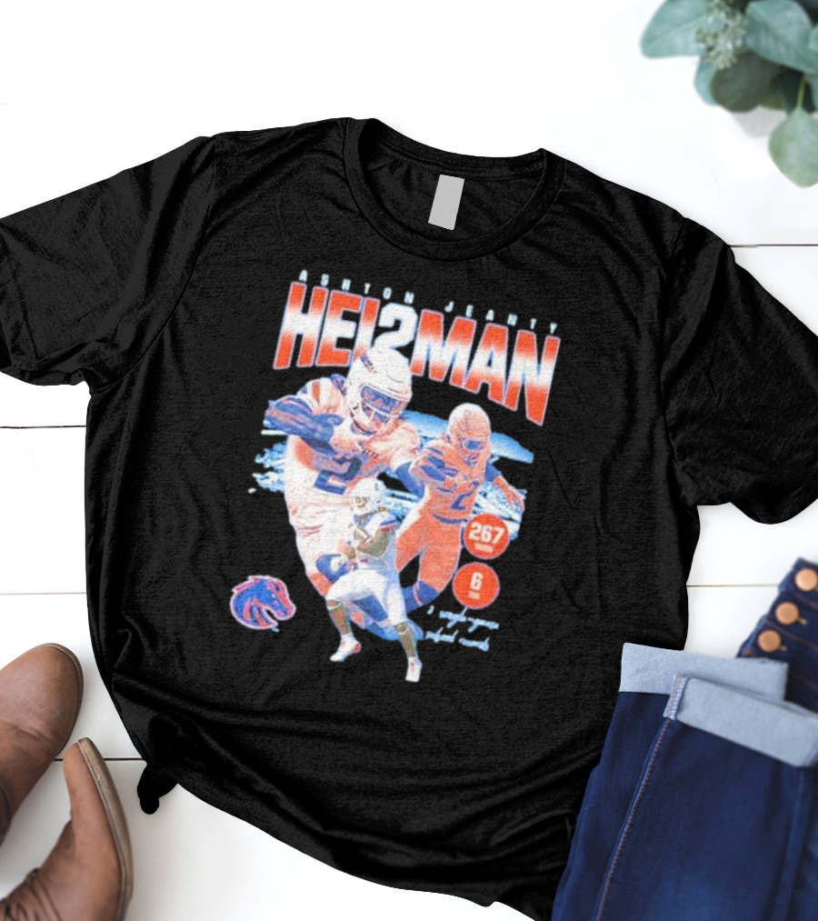 ASHTON JEANTY HEI2MAN 267 Yards 6 Touchdowns Boise State Broncos Player Collage T-Shirt