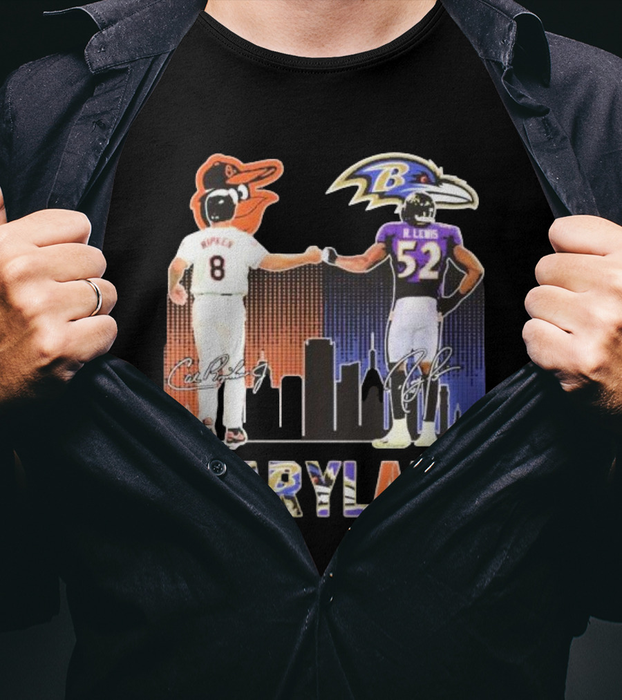 Maryland Sports Baltimore Orioles Ripken Baltimore Ravens Lewis Signatures T-Shirt