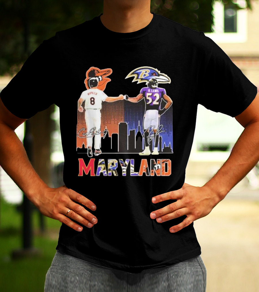 Maryland Sports Baltimore Orioles Ripken Baltimore Ravens Lewis Signatures T-Shirt