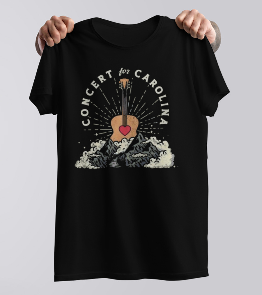 Concert For Carolina Guitar Heart And Mountains T-Shirt