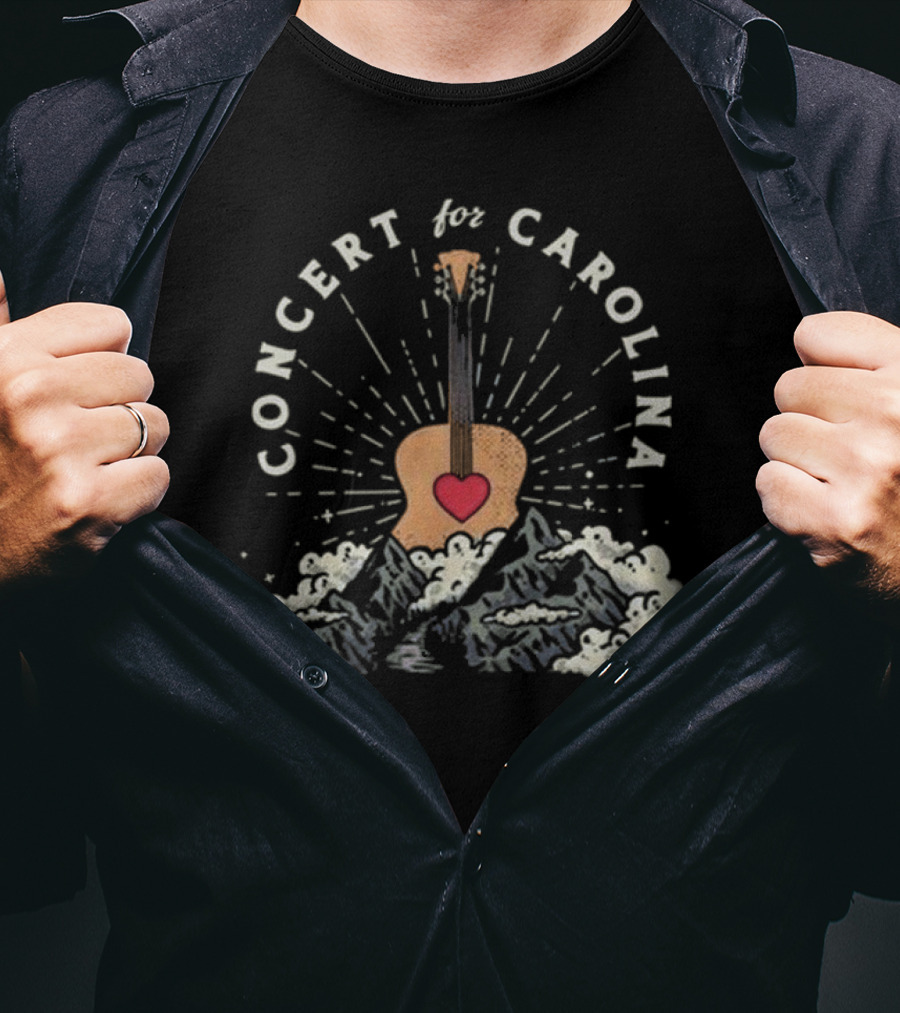 Concert For Carolina Guitar Heart And Mountains T-Shirt
