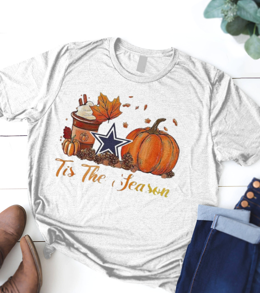 Dallas Cowboys Tis The Season Pumpkin Latte Autumn Decor T-Shirt