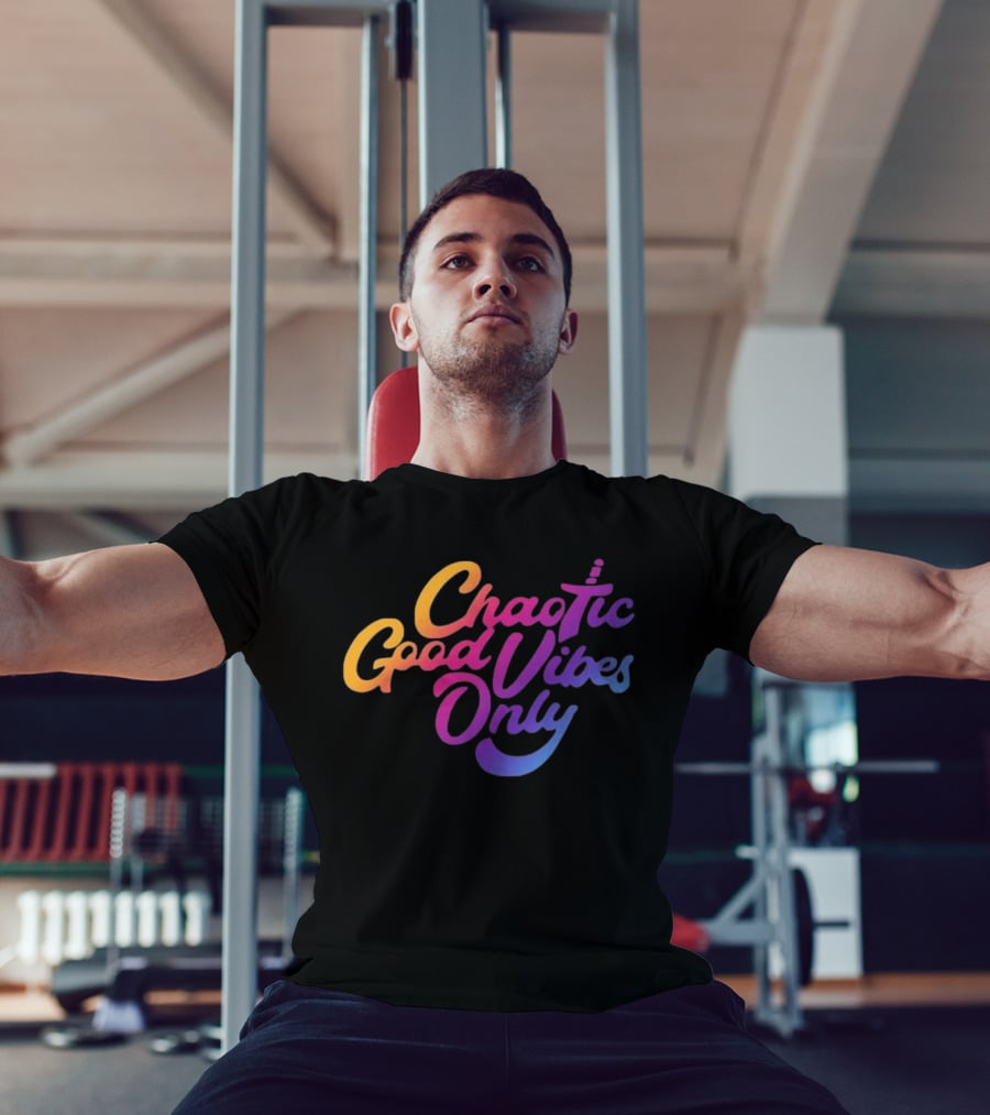Chaotic Good Vibes Only Sword Icon Gradient Text T-Shirt