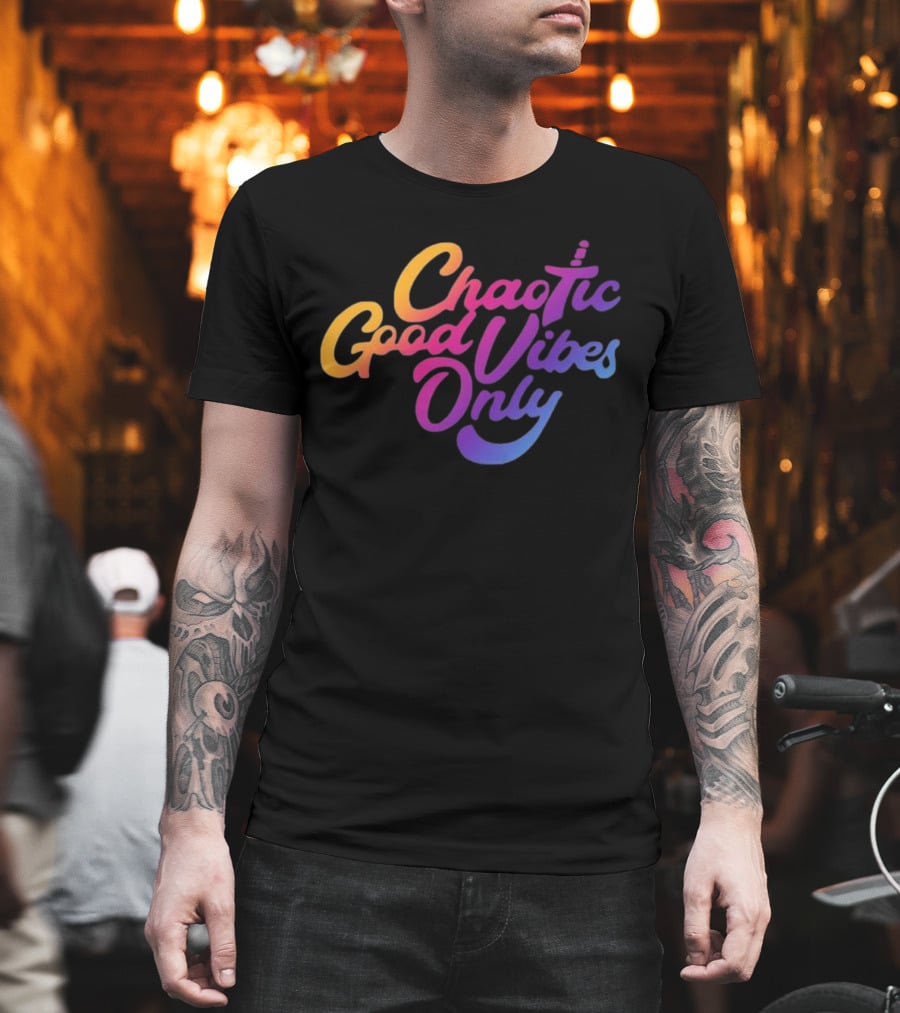 Chaotic Good Vibes Only Sword Icon Gradient Text T-Shirt