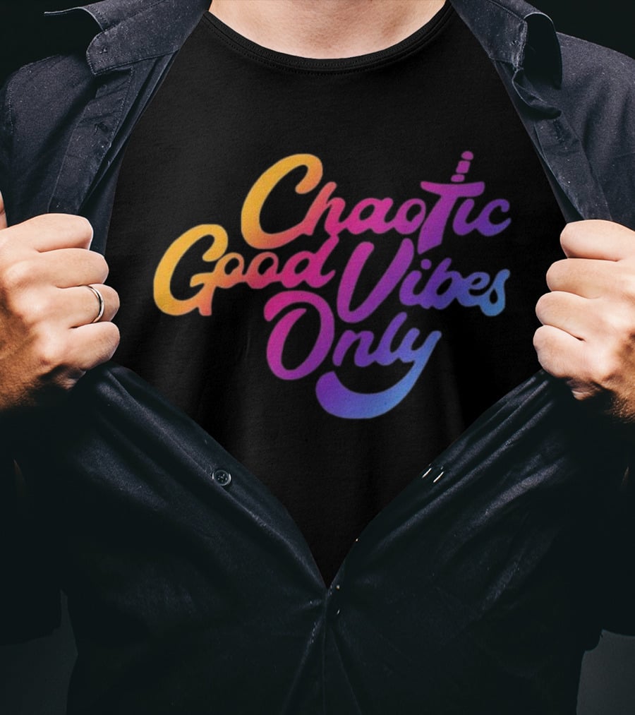 Chaotic Good Vibes Only Sword Icon Gradient Text T-Shirt