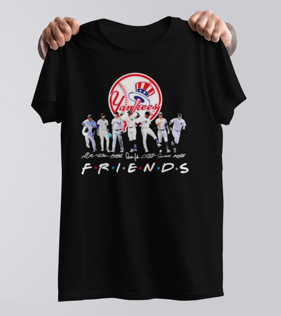 New York Yankees Friends TV Show Style Logo With Baseball Players Signatures T-Shirt