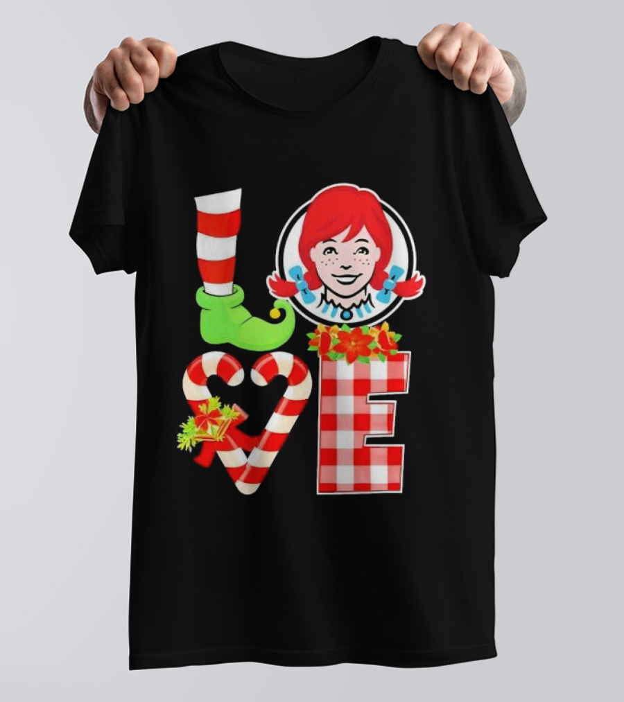 LOVE Elf Wendy’s Christmas Red Stripes Plaid Candy Cane Holiday T-Shirt