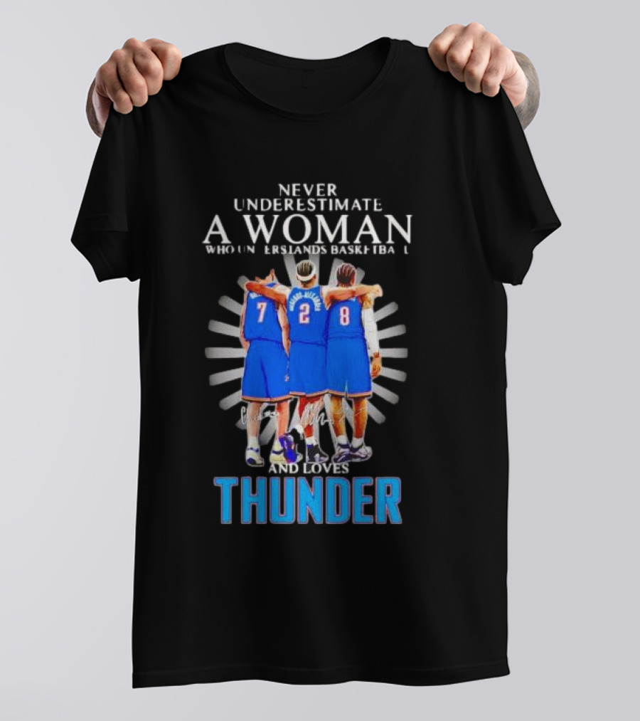 Never Underestimate A Woman Who Understands Basketball And Loves Thunder Players T-Shirt