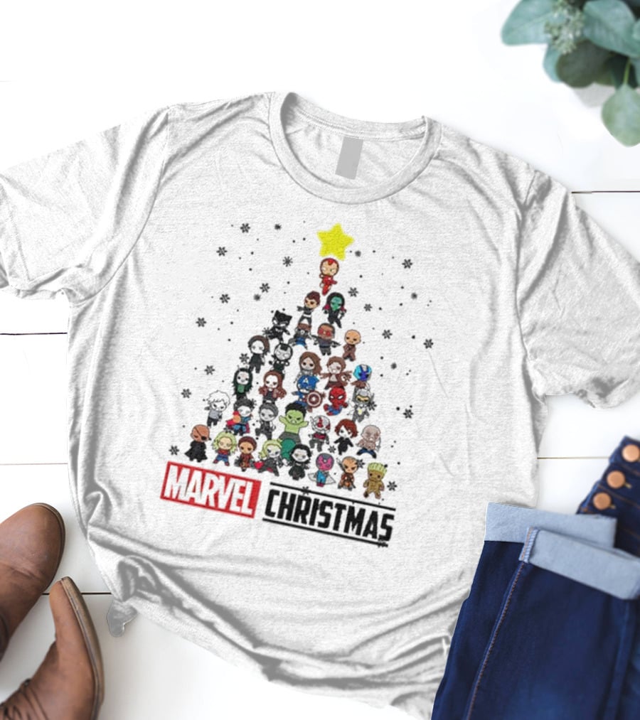 Marvel Christmas Chibi Avengers Characters Tree T-Shirt