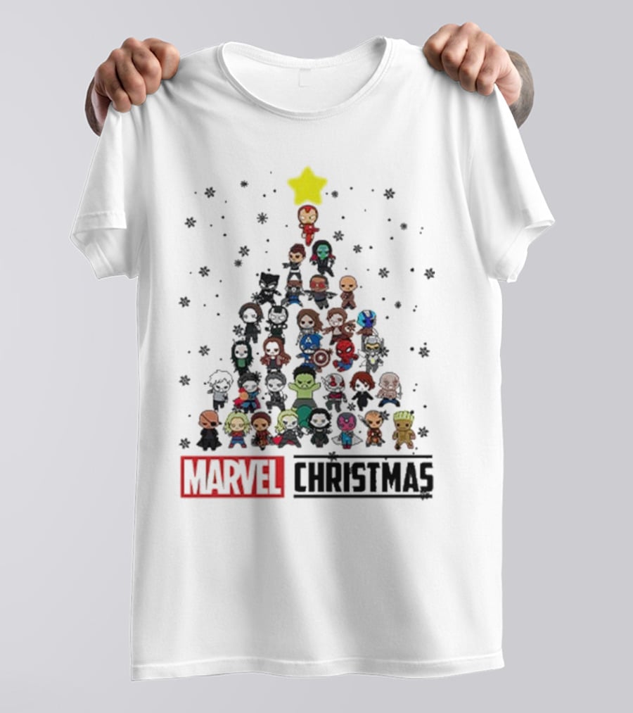 Marvel Christmas Chibi Avengers Characters Tree T-Shirt