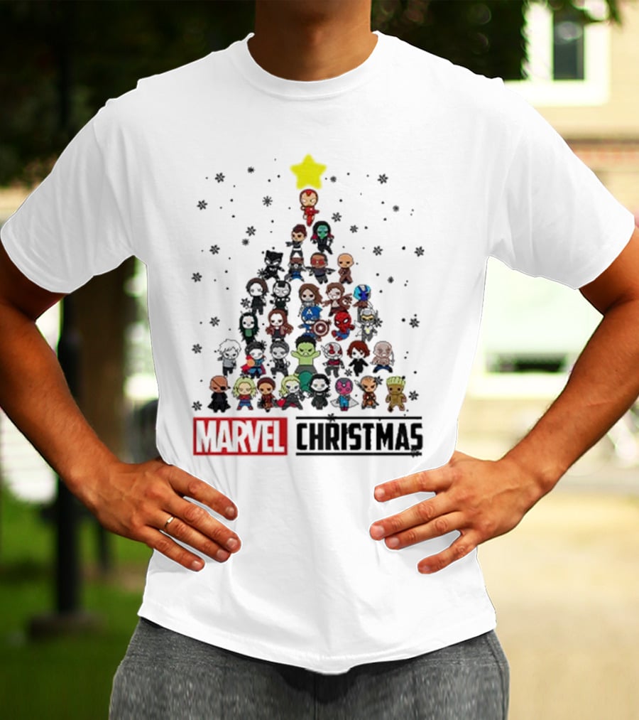 Marvel Christmas Chibi Avengers Characters Tree T-Shirt