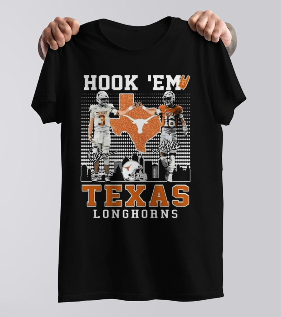 Hook 'Em Texas Longhorns Jordan Whittington Arch Manning Signatures T-Shirt