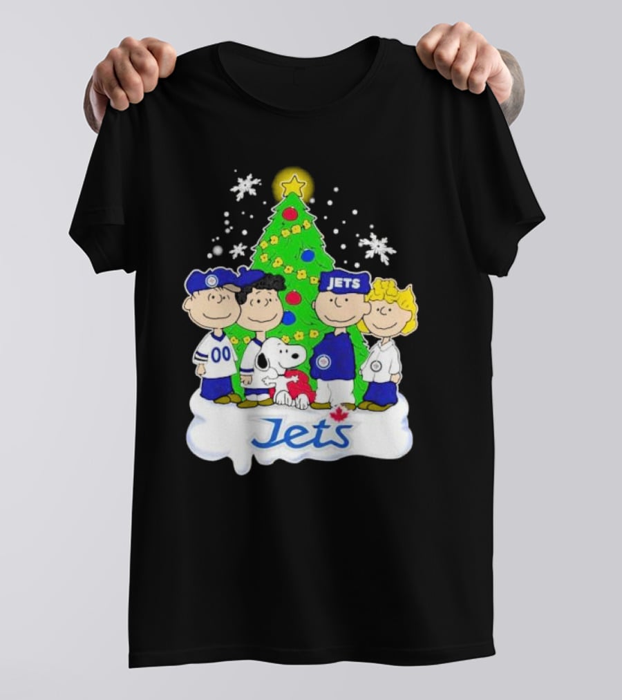 Winnipeg Jets Peanuts Characters Christmas Tree Snoopy Snowflakes T-Shirt