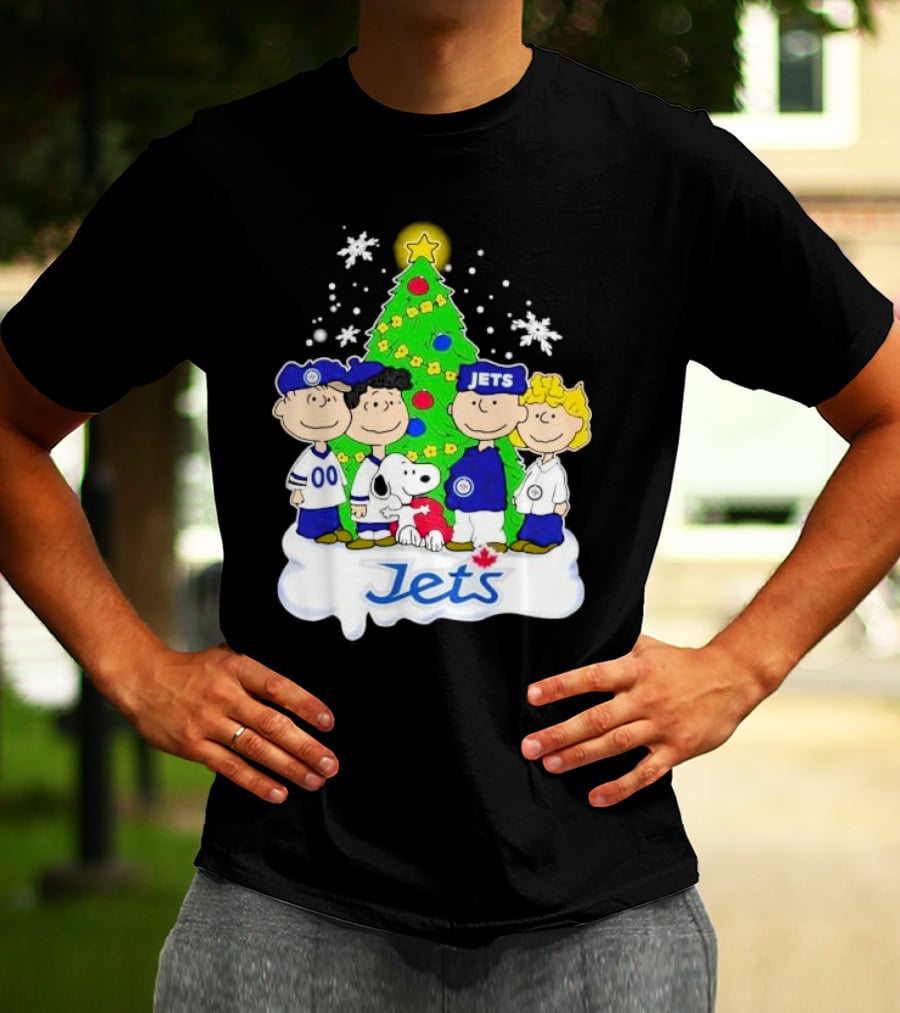 Winnipeg Jets Peanuts Characters Christmas Tree Snoopy Snowflakes T-Shirt
