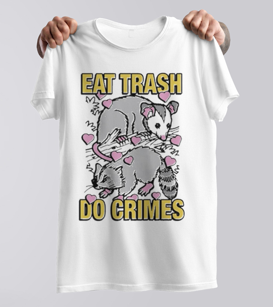 Eat Trash Do Crimes Possum And Raccoon With Pink Hearts T-Shirt