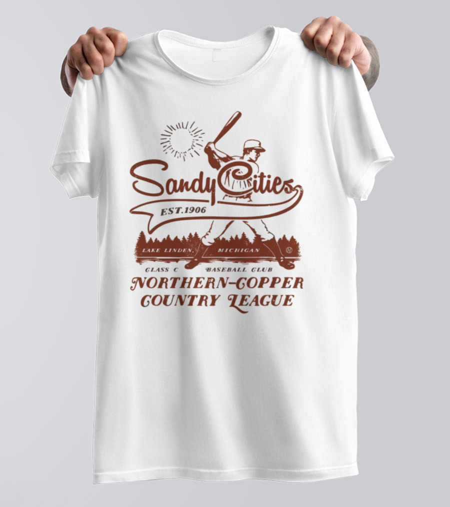 Sandy Cities Lake Linden Michigan Vintage Class C Baseball Club Northern Copper Country League Est. 1906 T-Shirt