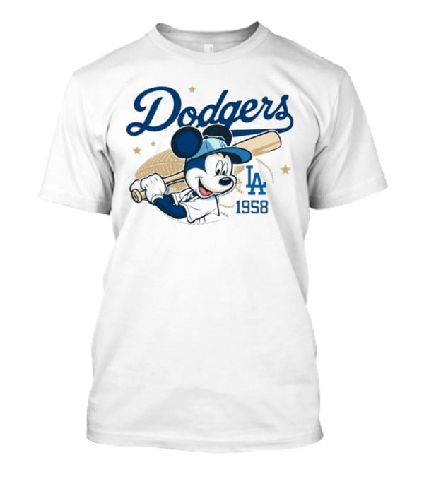 Mickey Mouse Dodgers LA 1958 Baseball MLB Team Retro Fashion T-Shirt