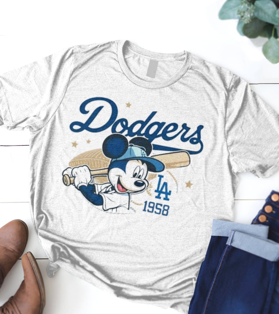 Mickey Mouse Dodgers LA 1958 Baseball MLB Team Retro Fashion T-Shirt