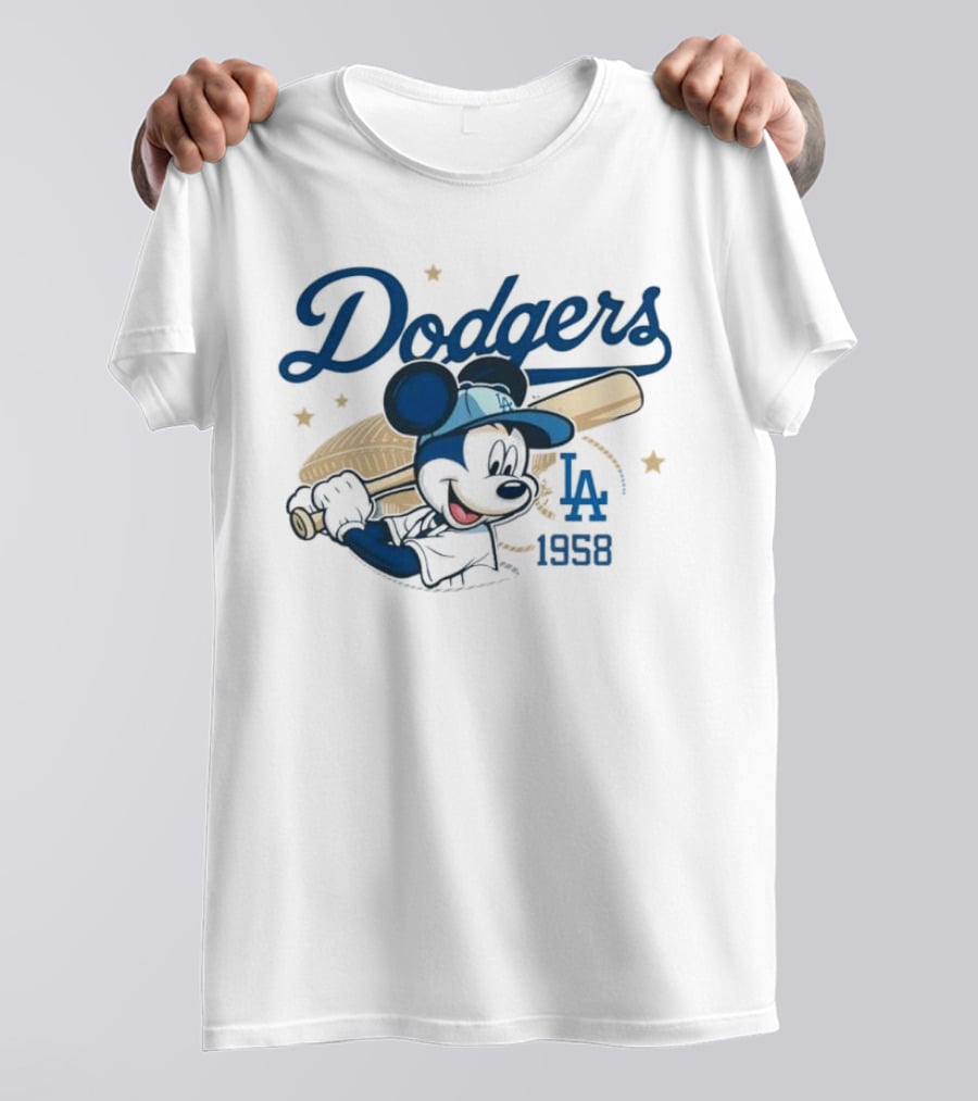 Mickey Mouse Dodgers LA 1958 Baseball MLB Team Retro Fashion T-Shirt