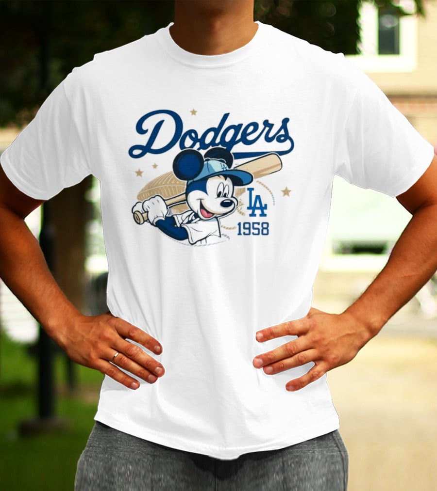 Mickey Mouse Dodgers LA 1958 Baseball MLB Team Retro Fashion T-Shirt