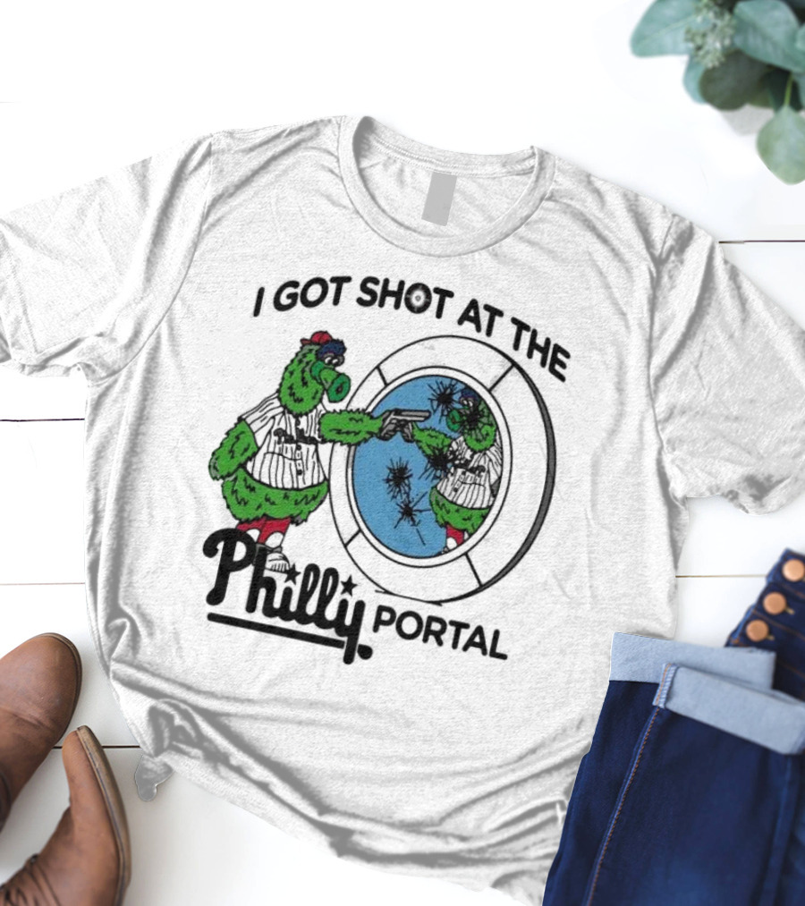 I Got Shot At The Philly Portal With Phillie Phanatic And Reflective Mirror Image T-Shirt