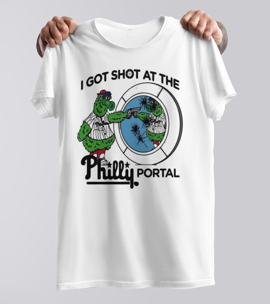 I Got Shot At The Philly Portal With Phillie Phanatic And Reflective Mirror Image T-Shirt