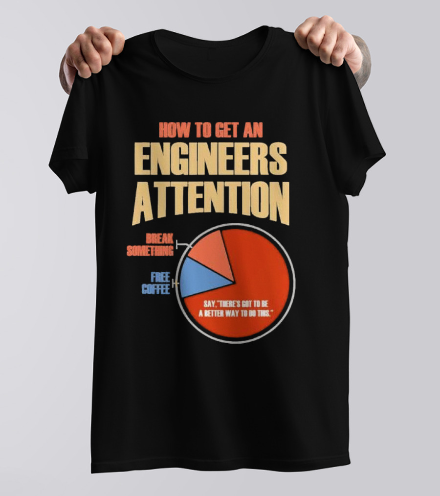 How To Get An Engineers Attention Pie Chart Break Something Free Coffee Say There's Got To Be A Better Way To Do This T-Shirt