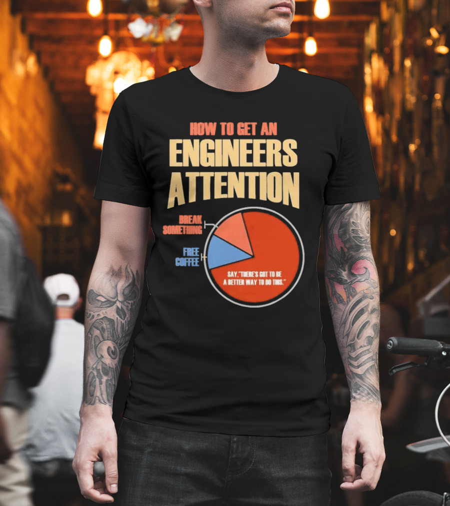 How To Get An Engineers Attention Pie Chart Break Something Free Coffee Say There's Got To Be A Better Way To Do This T-Shirt