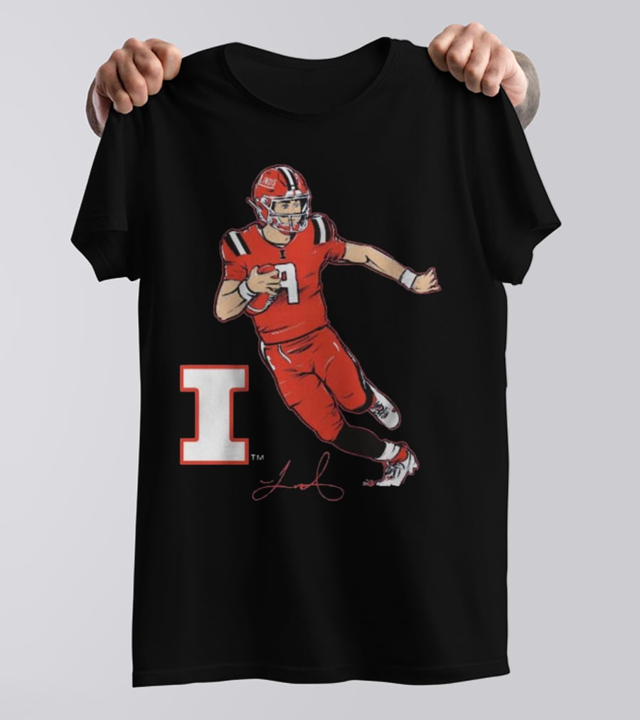 Illinois Football Luke Altmyer Superstar Pose I Logo Signature T-Shirt