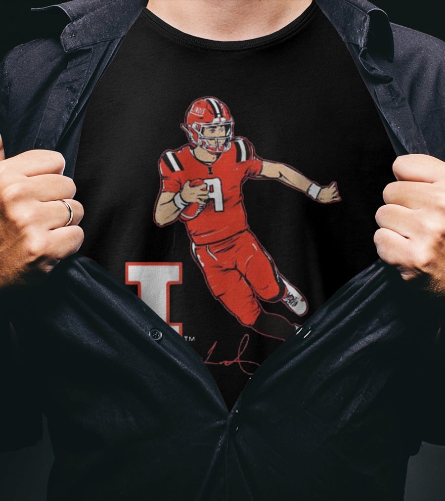 Illinois Football Luke Altmyer Superstar Pose I Logo Signature T-Shirt