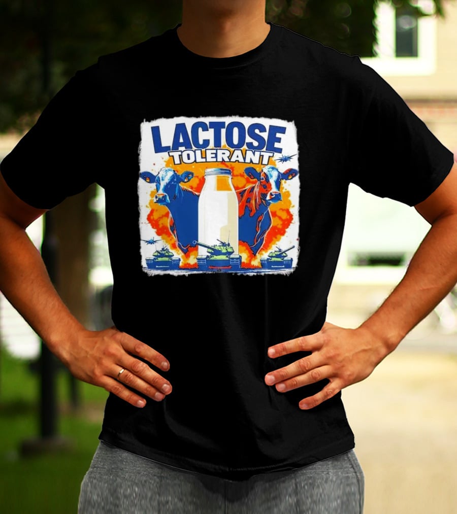 LACTOSE TOLERANT Milk Defense With Cows And Tanks T-Shirt