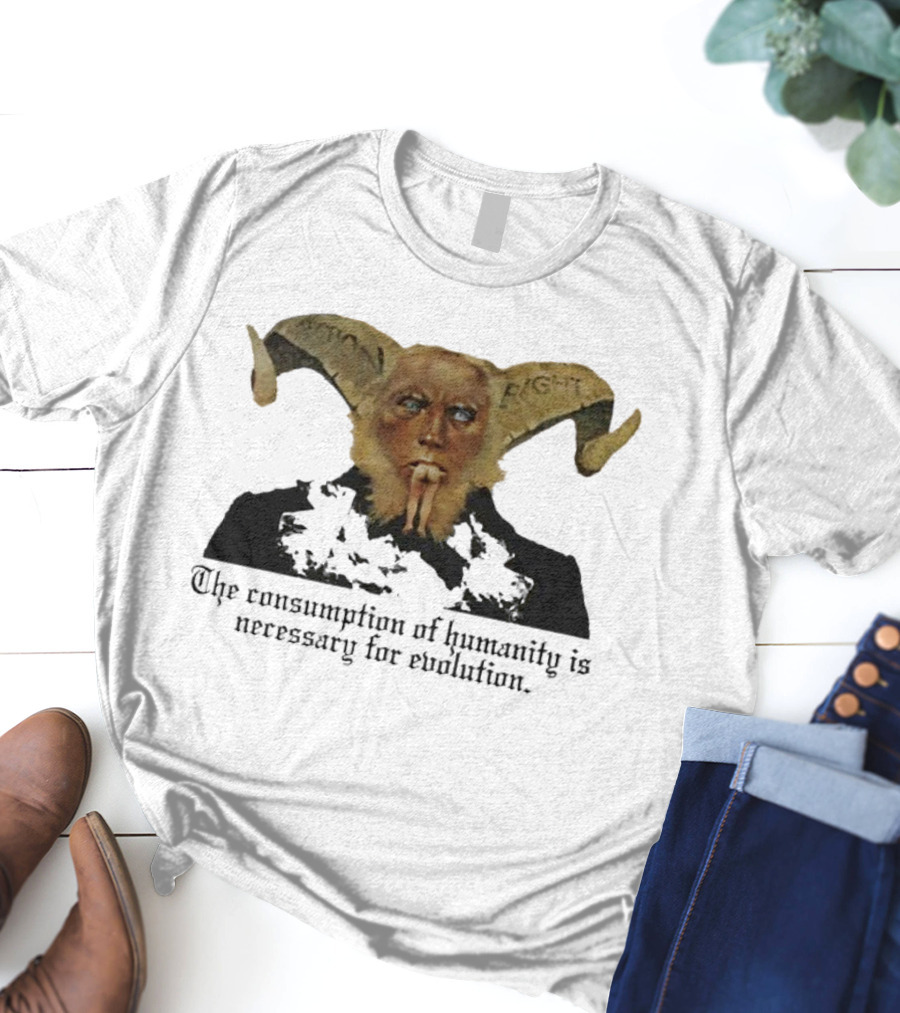 The Consumption Of Humanity Is Necessary For Evolution Goat Mask Figure T-Shirt