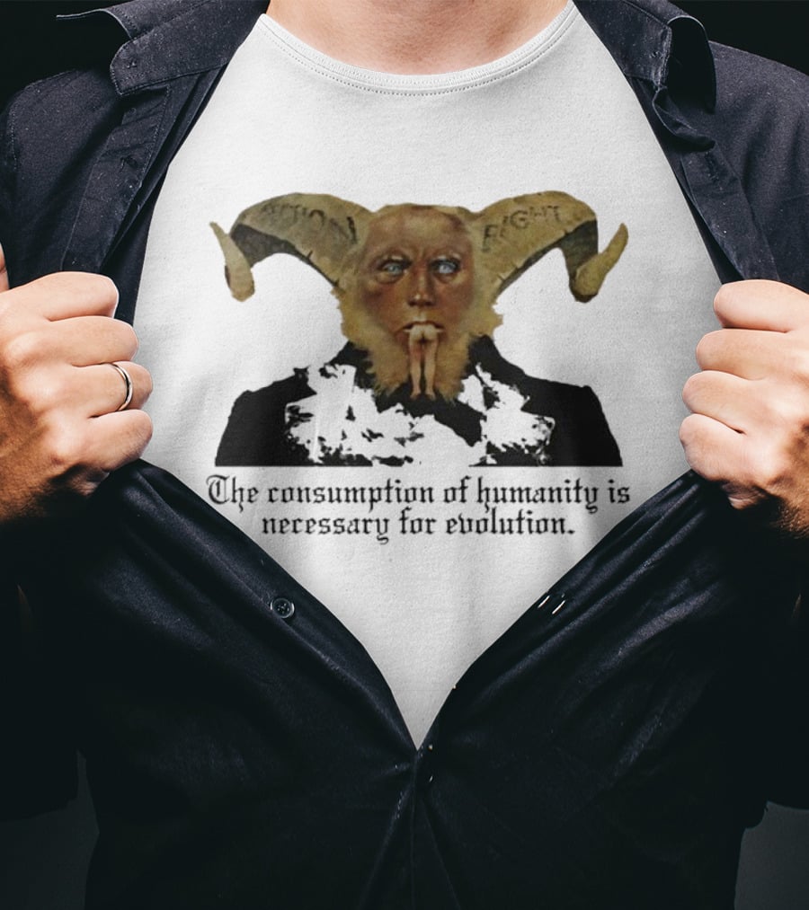 The Consumption Of Humanity Is Necessary For Evolution Goat Mask Figure T-Shirt