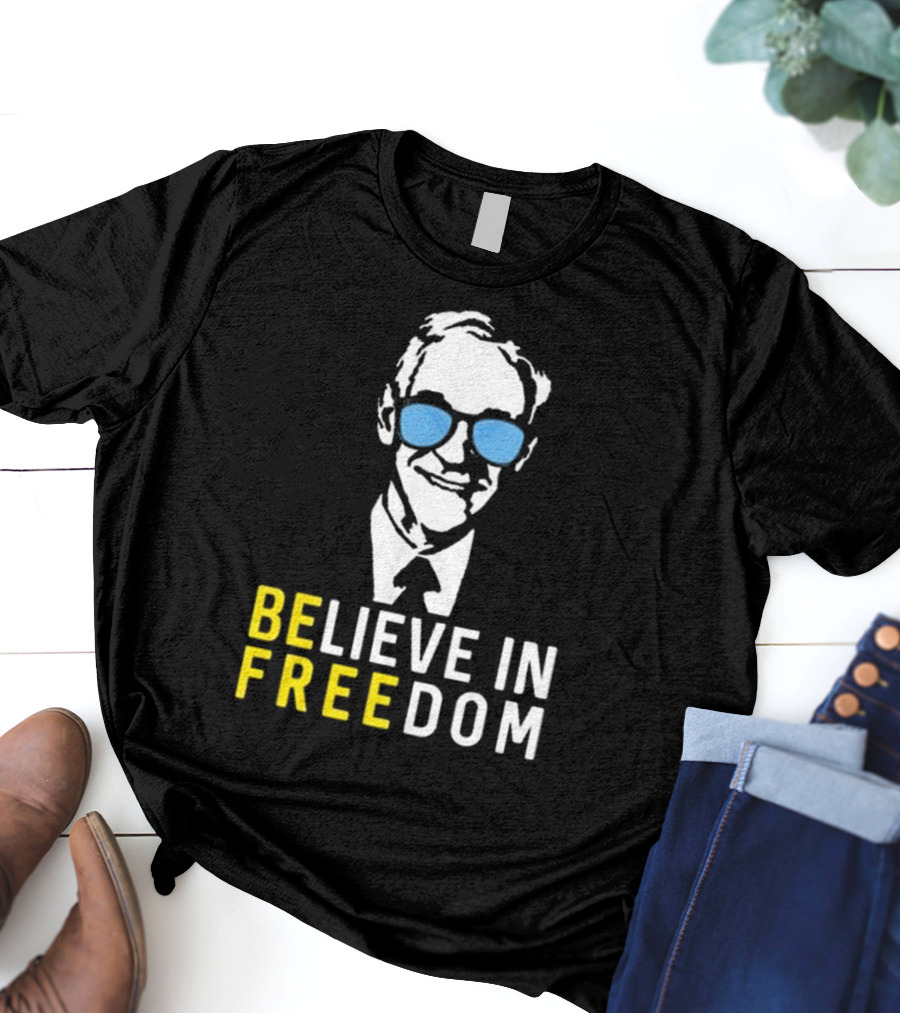 Believe In Freedom Libertarian Ron Paul Blue Sunglasses T-Shirt