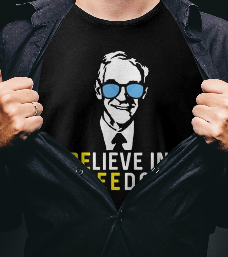 Believe In Freedom Libertarian Ron Paul Blue Sunglasses T-Shirt