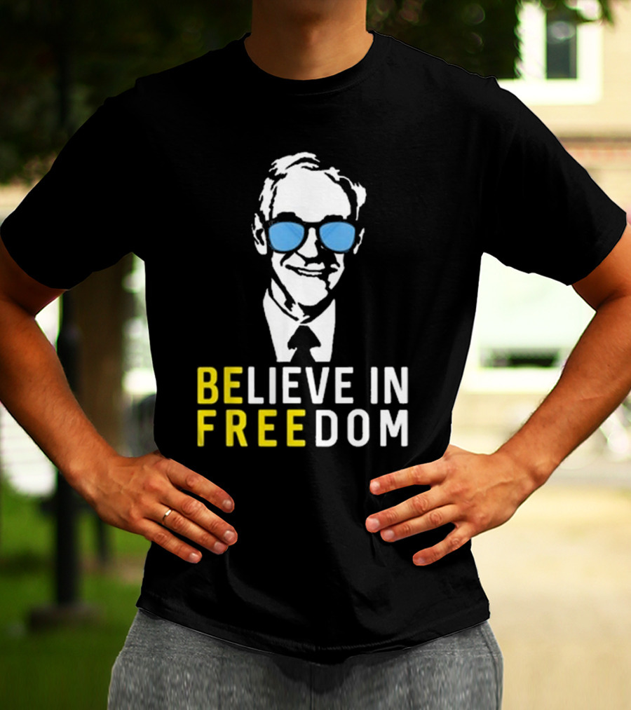 Believe In Freedom Libertarian Ron Paul Blue Sunglasses T-Shirt