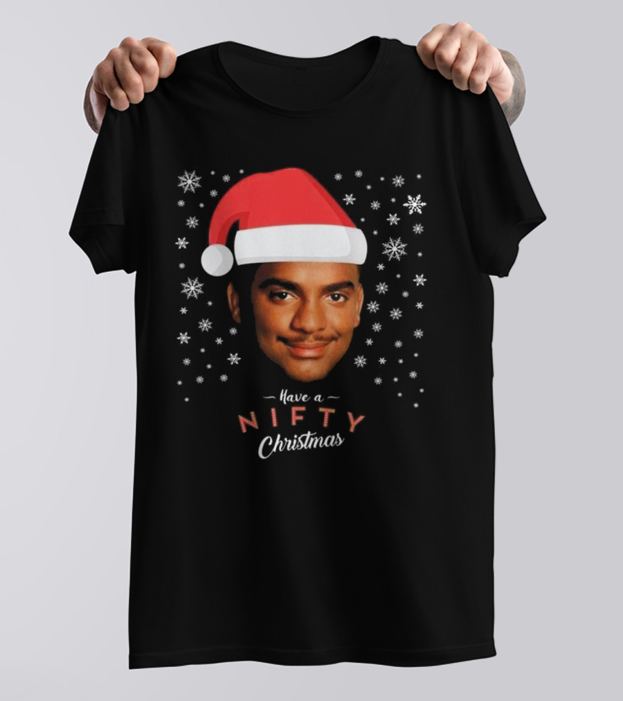 Carlton Banks Have A Nifty Christmas Fresh Prince Santa Hat Snowflakes T-Shirt