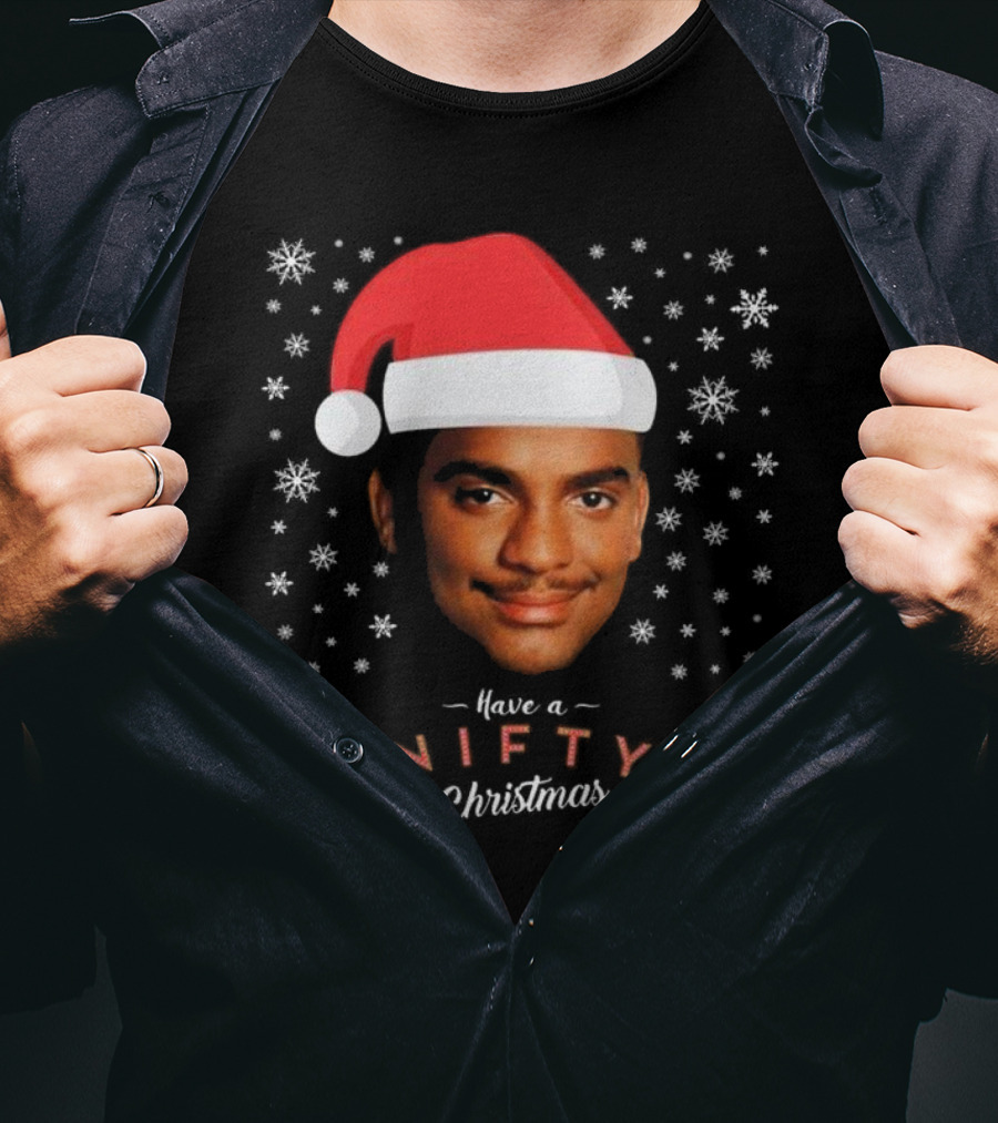 Carlton Banks Have A Nifty Christmas Fresh Prince Santa Hat Snowflakes T-Shirt