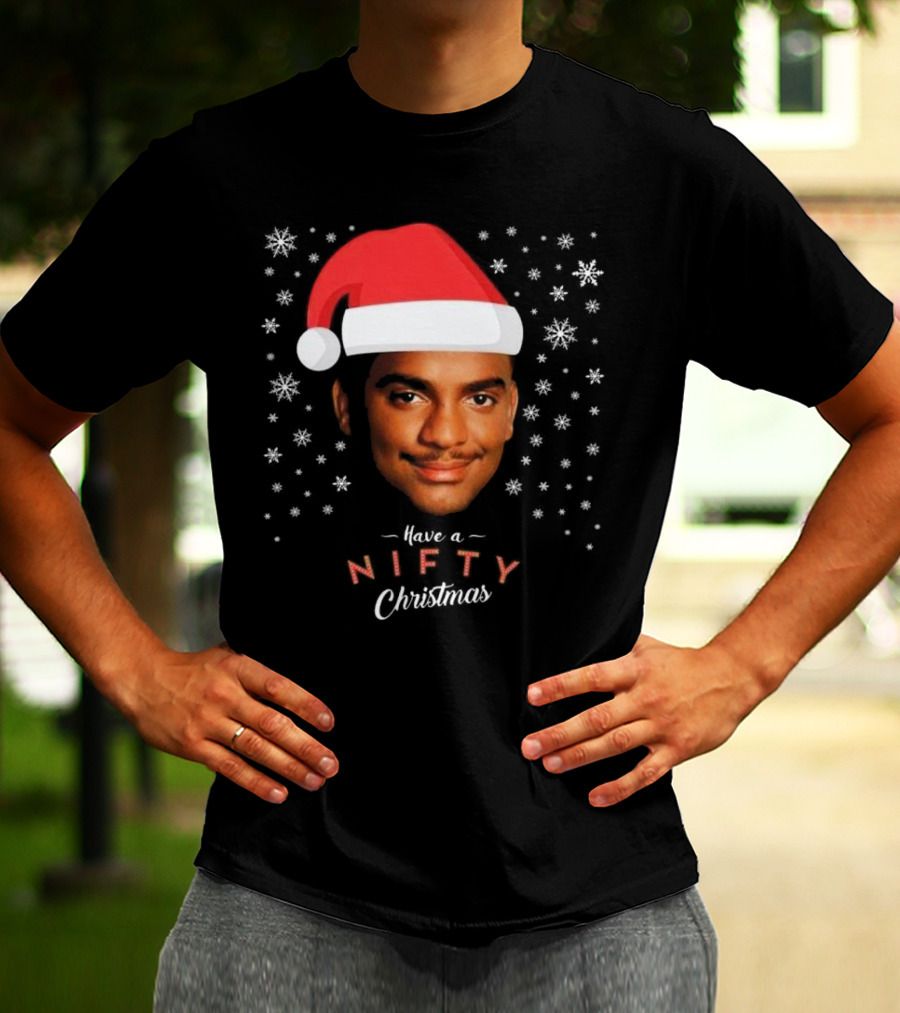 Carlton Banks Have A Nifty Christmas Fresh Prince Santa Hat Snowflakes T-Shirt