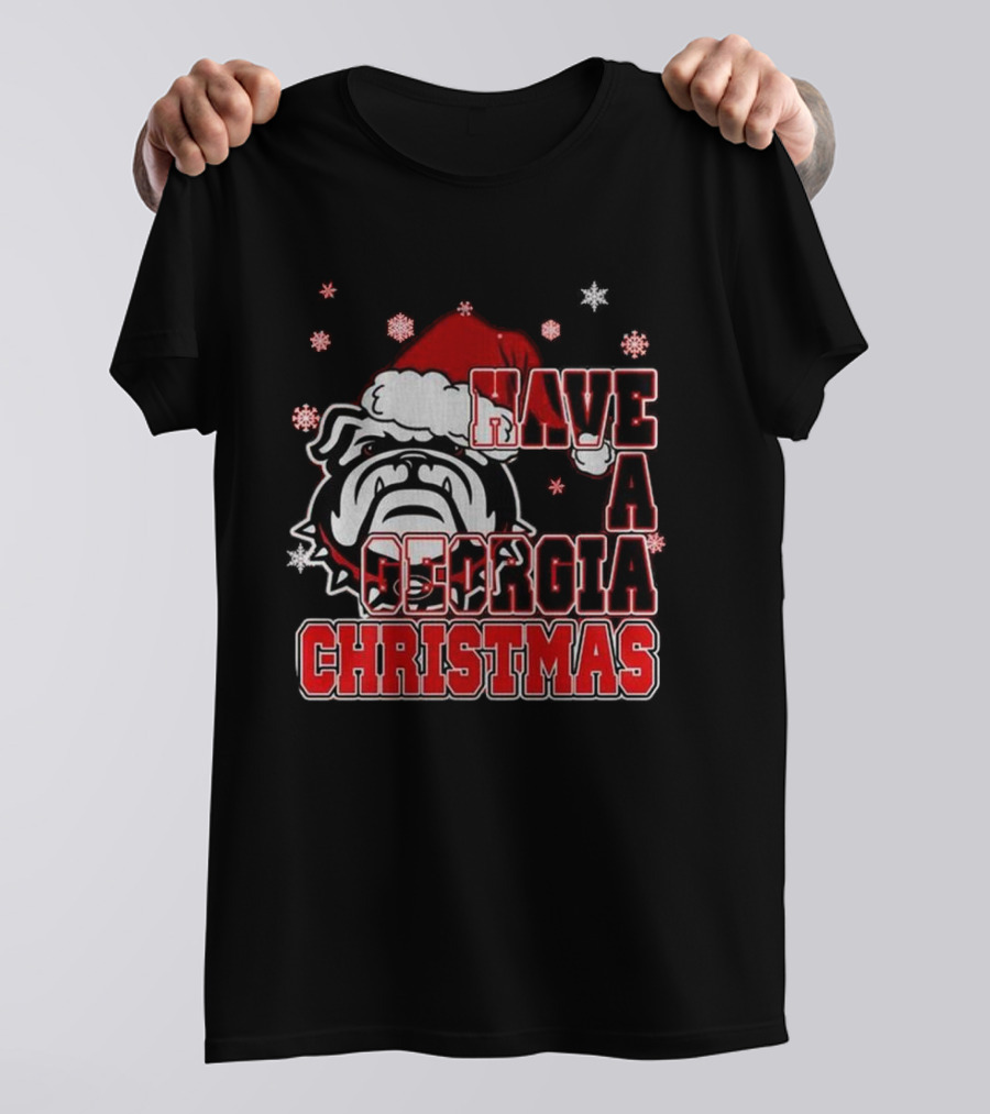 Georgia Bulldogs Have A Merry Christmas With Georgia Bulldogs Logo Snowflakes Santa Hat T-Shirt