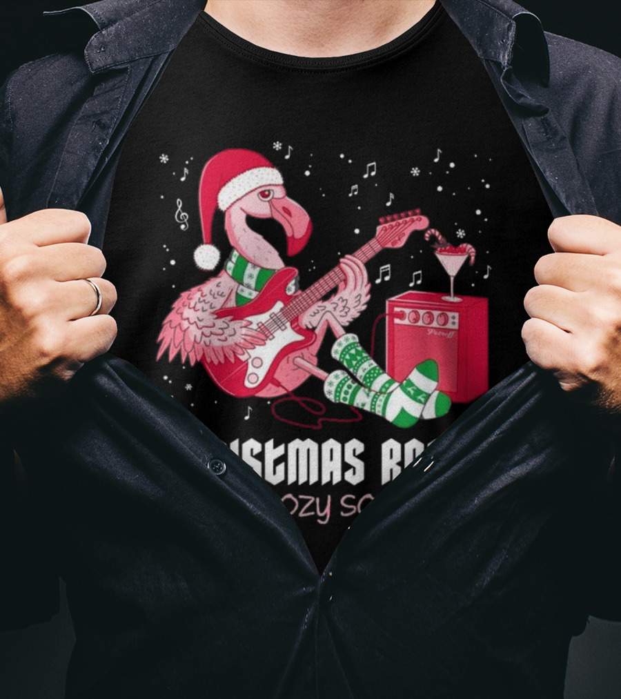 Christmas Rocks In Cozy Socks Flamingo Festive Vibes T-Shirt