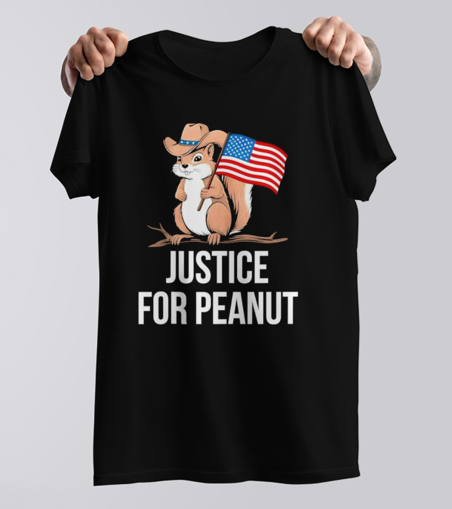 Justice For Peanut Squirrel Holding US Flag In Cowboy Hat T-Shirt