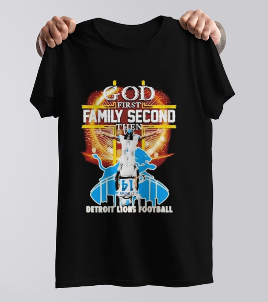 God First Family Second Detroit Lions Football Amon-Ra St. Brown Headstand T-Shirt