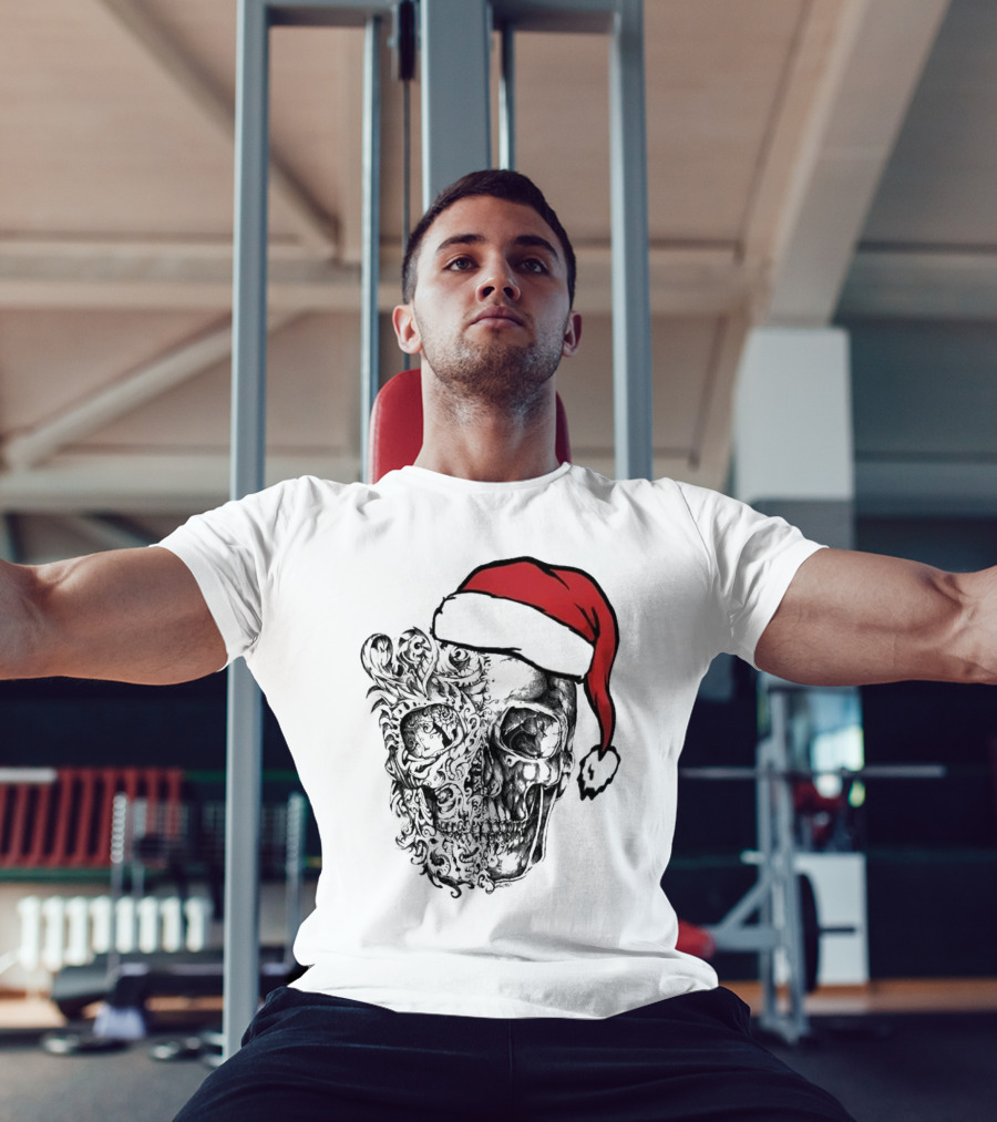 Deck The Halls With Skulls And Bodies Santa Hat Christmas Skull T-Shirt