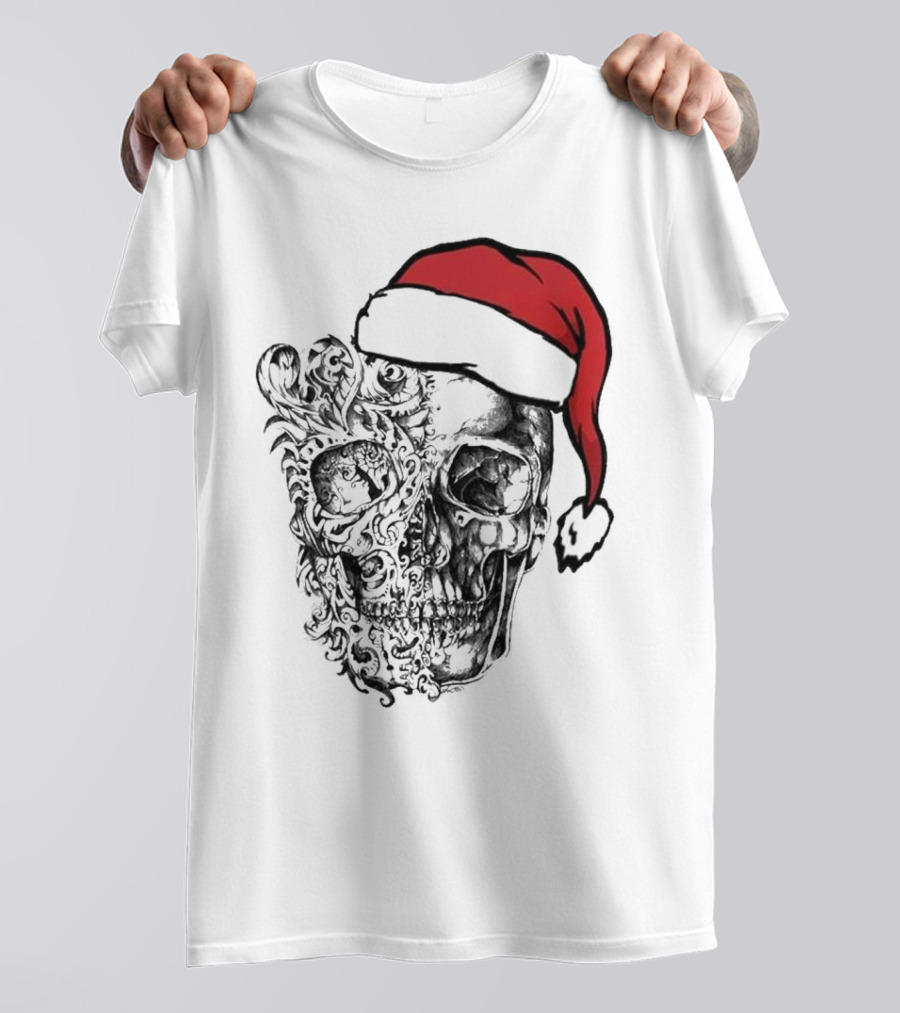 Deck The Halls With Skulls And Bodies Santa Hat Christmas Skull T-Shirt