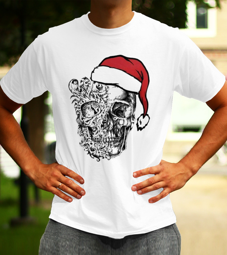 Deck The Halls With Skulls And Bodies Santa Hat Christmas Skull T-Shirt